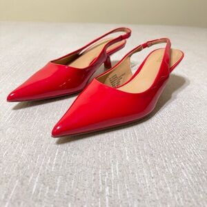 Express Red Patent Pointed Slingback Heels